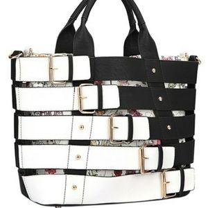 Black & White Buckled Tote